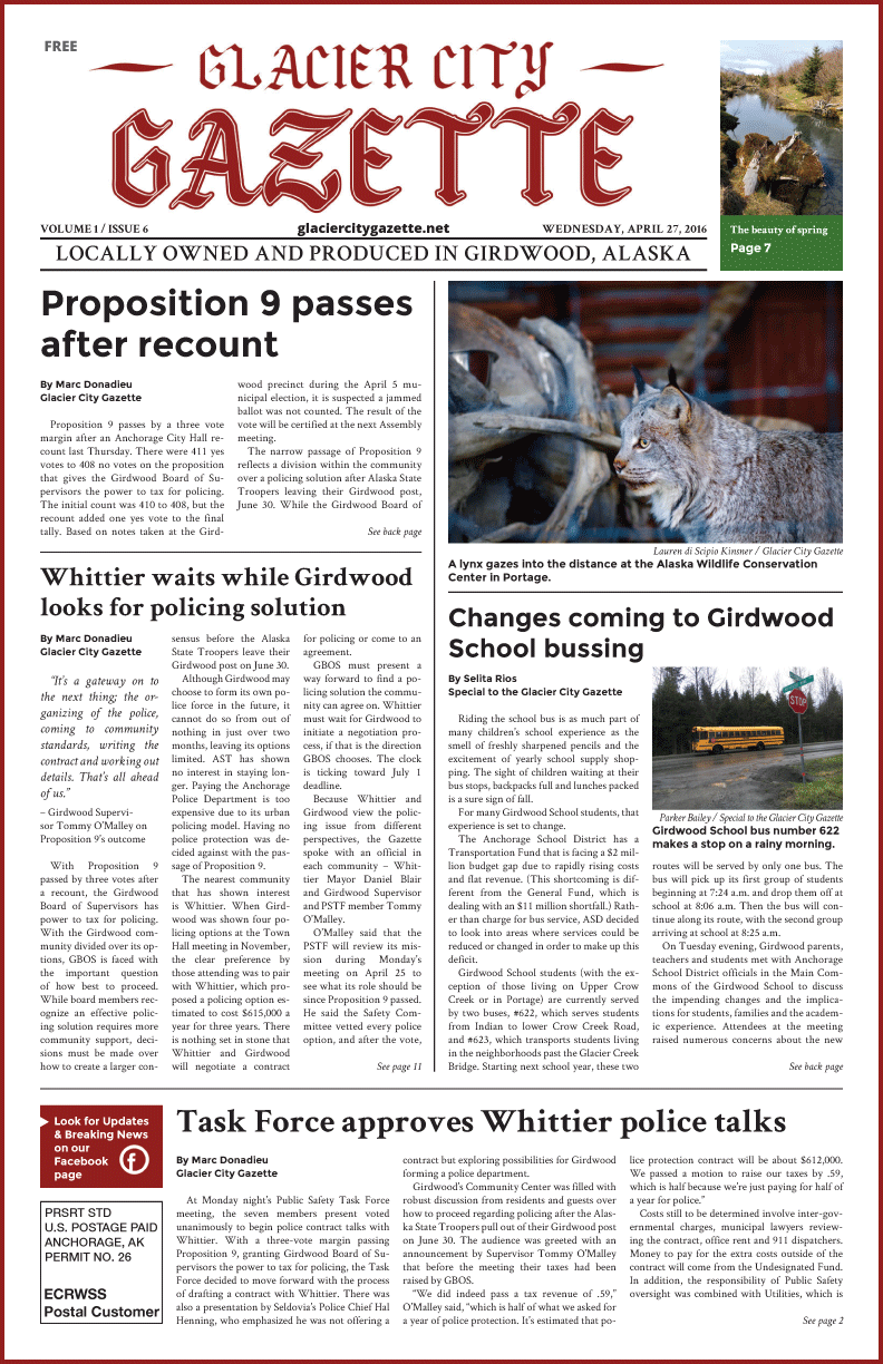 Glacier City Gazette – April 27, 2016
