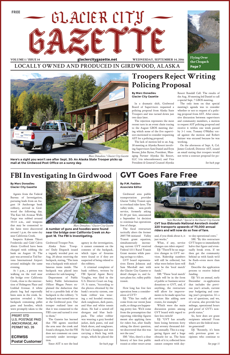 Glacier City Gazette – September 14, 2016