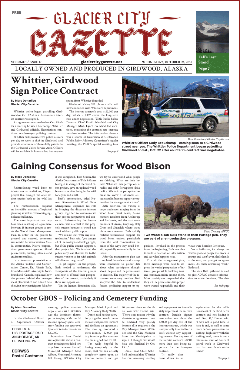 Glacier City Gazette – October 26, 2016