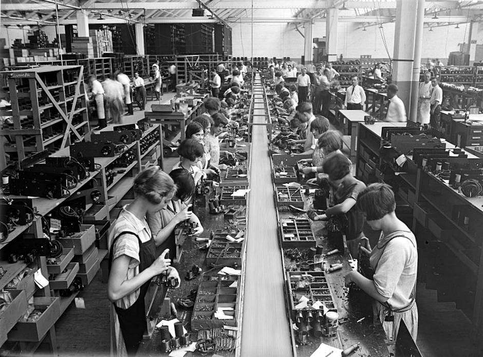 Courtesy photoBy the 1920’s the standard 8-hr work day was already subject to serious reevaluation, changing job site practices such as this radio assembly line.