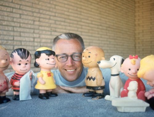 Courtesy photo Charles Schultz poses with some of his Peanuts characters, 1962.