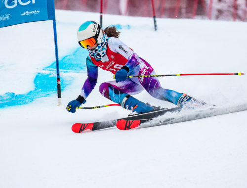 Bob Eastaugh / Special to Glacier City Gazette Georgia Lantz, a Girdwood resident who races for Alyeska Ski Club, was third in the second of two U16 Coca-Cola Classic giant slaloms Saturday on the Race Trail. Here she drops into the last pitch before the finish in her second run in the second race. She is a first-year U16; both girls who were faster in the second race are second-year U16s.
