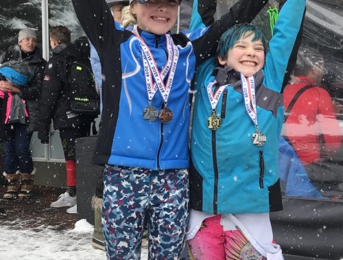 Dawn Murphy / Special to Glacier City Gazette (L-R) Ava Murphy (U12), a Girdwood student from Bird Creek and Katie Rowecamp (U10) of Girdwood. Ava placed 2nd in the U12 Giant Slalom and 4th in the Slalom. Katie took 1st in the U10 Giant Slalom and 2nd in the Parallel Slalom for the Monroe Cup held in Sun Valley, Idaho.