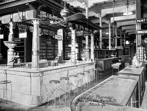A look inside Jacobs' Pharmacy in Atlanta, where Coca-Cola was first served through a fountain, circa 1900